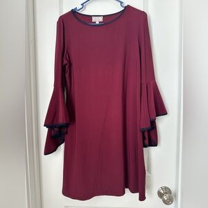 Ivy road dress. Size small. Maroon color. Bell sleeves.